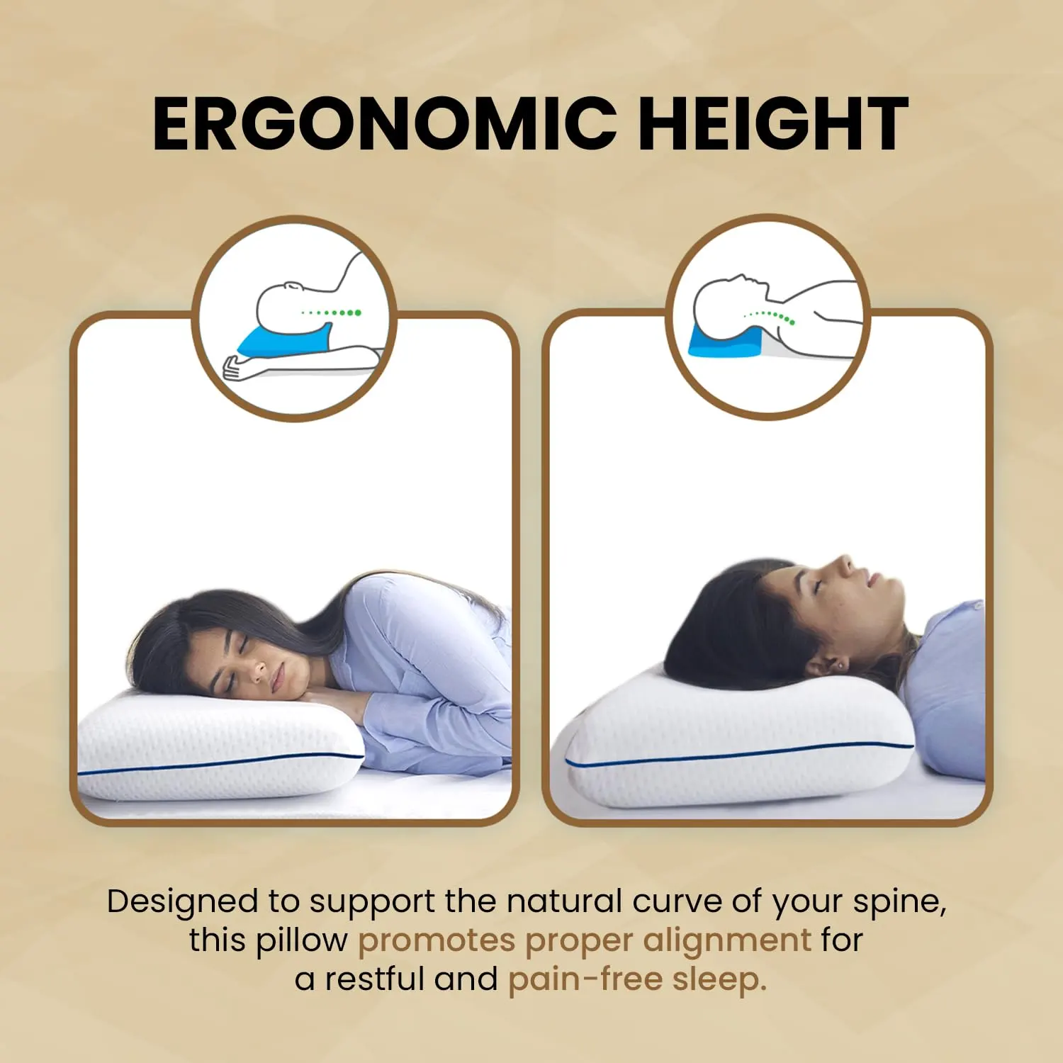 Sleepsia Orthopedic Cooling Gel Memory Foam Pillow | Cervical Pillow for Neck and Shoulder Pain Relief Support Bed Sleeping (Standard,Blue Piping) - Image 7