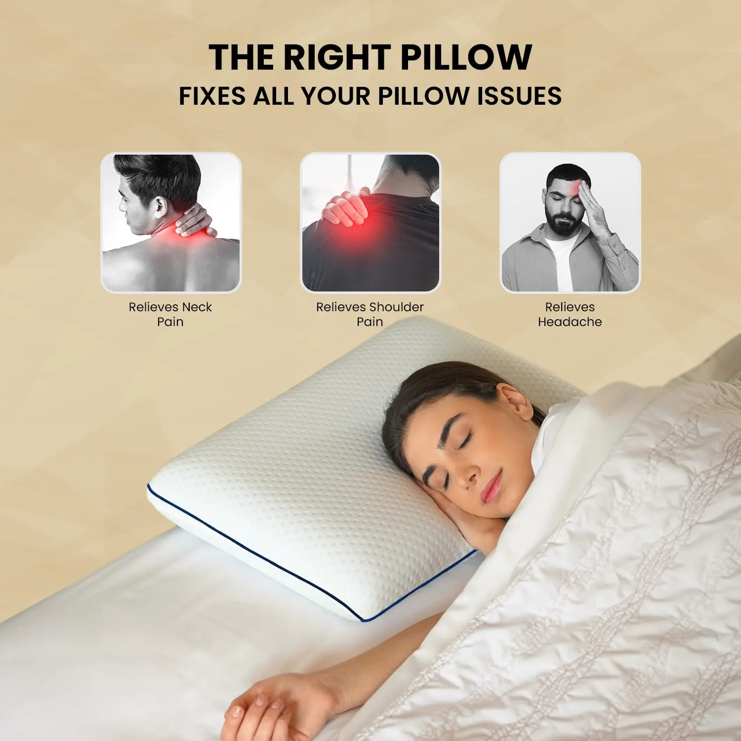 Sleepsia Orthopedic Cooling Gel Memory Foam Pillow | Cervical Pillow for Neck and Shoulder Pain Relief Support Bed Sleeping (Standard,Blue Piping) - Image 8