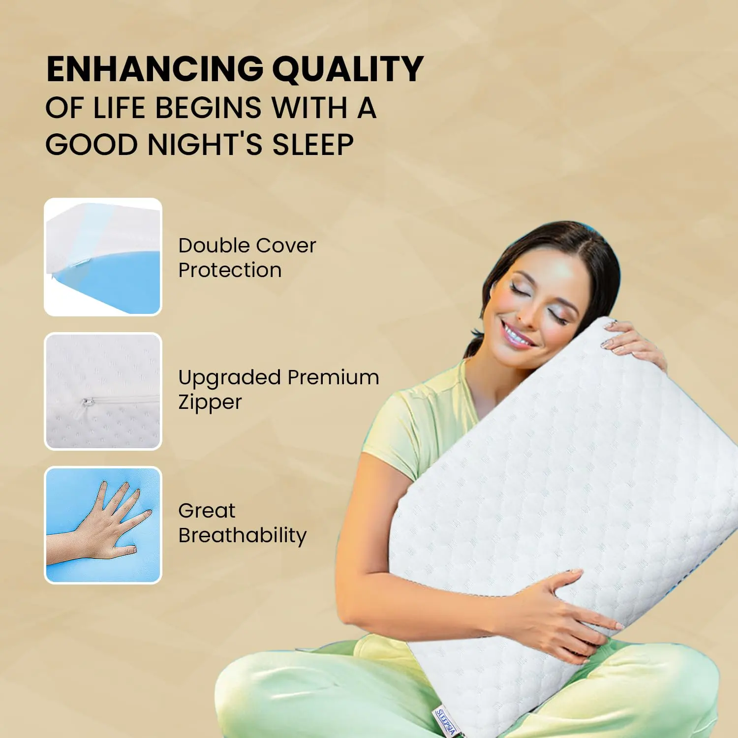 Sleepsia Orthopedic Cooling Gel Memory Foam Pillow | Cervical Pillow for Neck and Shoulder Pain Relief Support Bed Sleeping (Standard,Black/White) - Image 4