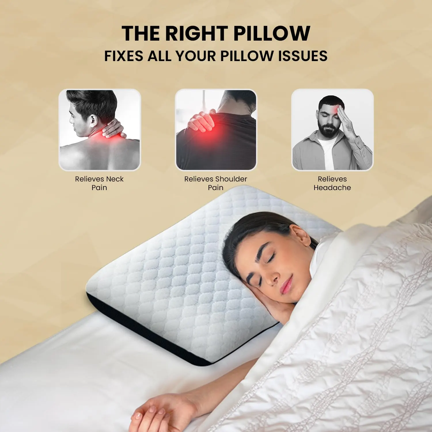 Sleepsia Orthopedic Cooling Gel Memory Foam Pillow | Cervical Pillow for Neck and Shoulder Pain Relief Support Bed Sleeping (Standard,Black/White) - Image 5