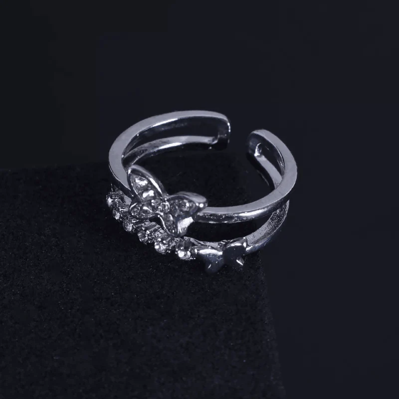 Pinapes Silver Plated Butterfly Ring Adjustable AD Ring for Women & Girls