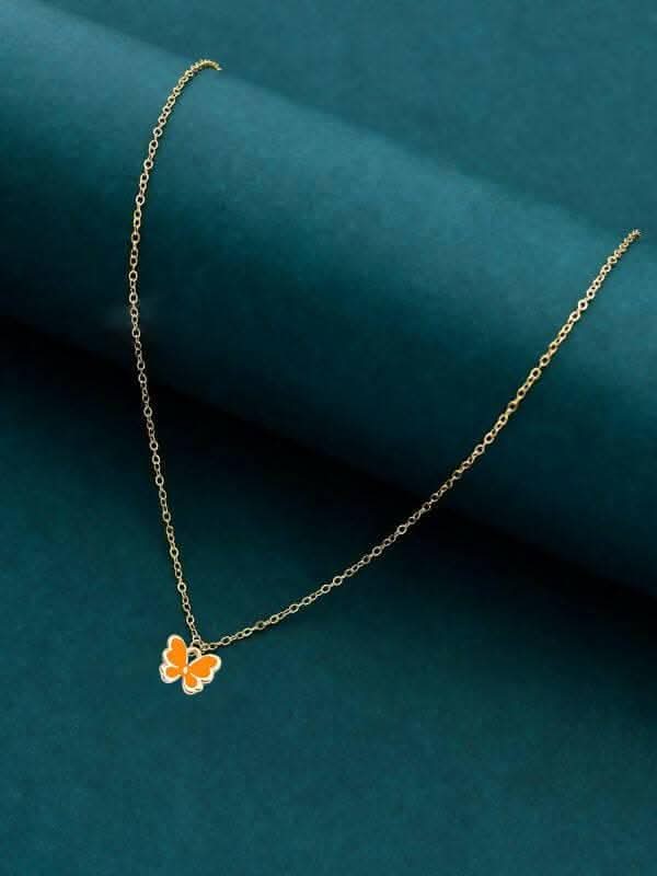 Pinapes Beautiful Butterfly Pendant Necklace for Women – Elegant Orange Charm Jewelry (Pack of 2) - Image 2