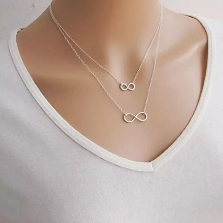 Pinapes Double Charm Infinity Necklace – Gold Layered Lucky 8 Chain for Women - Image 2