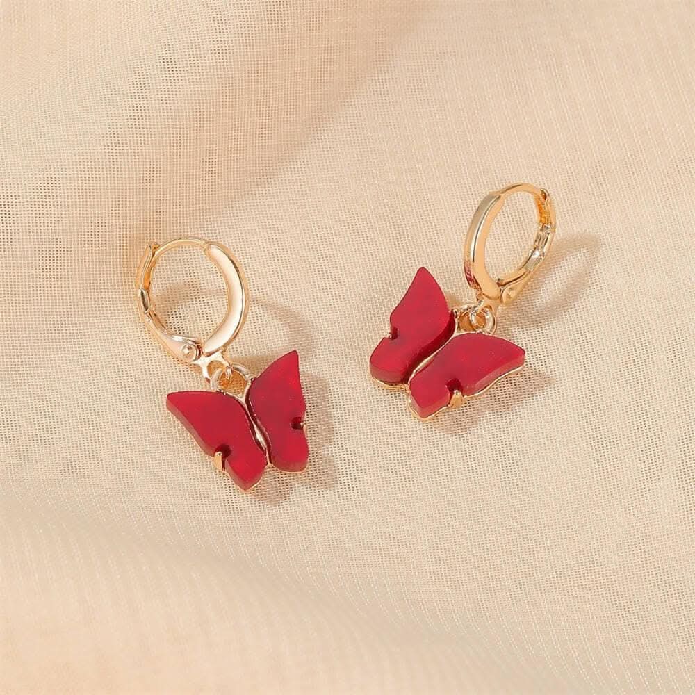 Pinapes Maroon Red Butterfly Clip-On Earrings – Gold Plated for Women & Girls. - Image 2