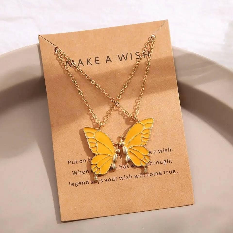 Pinapes Romantic Yellow Butterfly Necklaces (Set of 2)