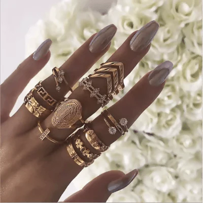 Pinapes Fashion Boho Midi Finger Ring Set for Girls (Set of 13) - Image 4
