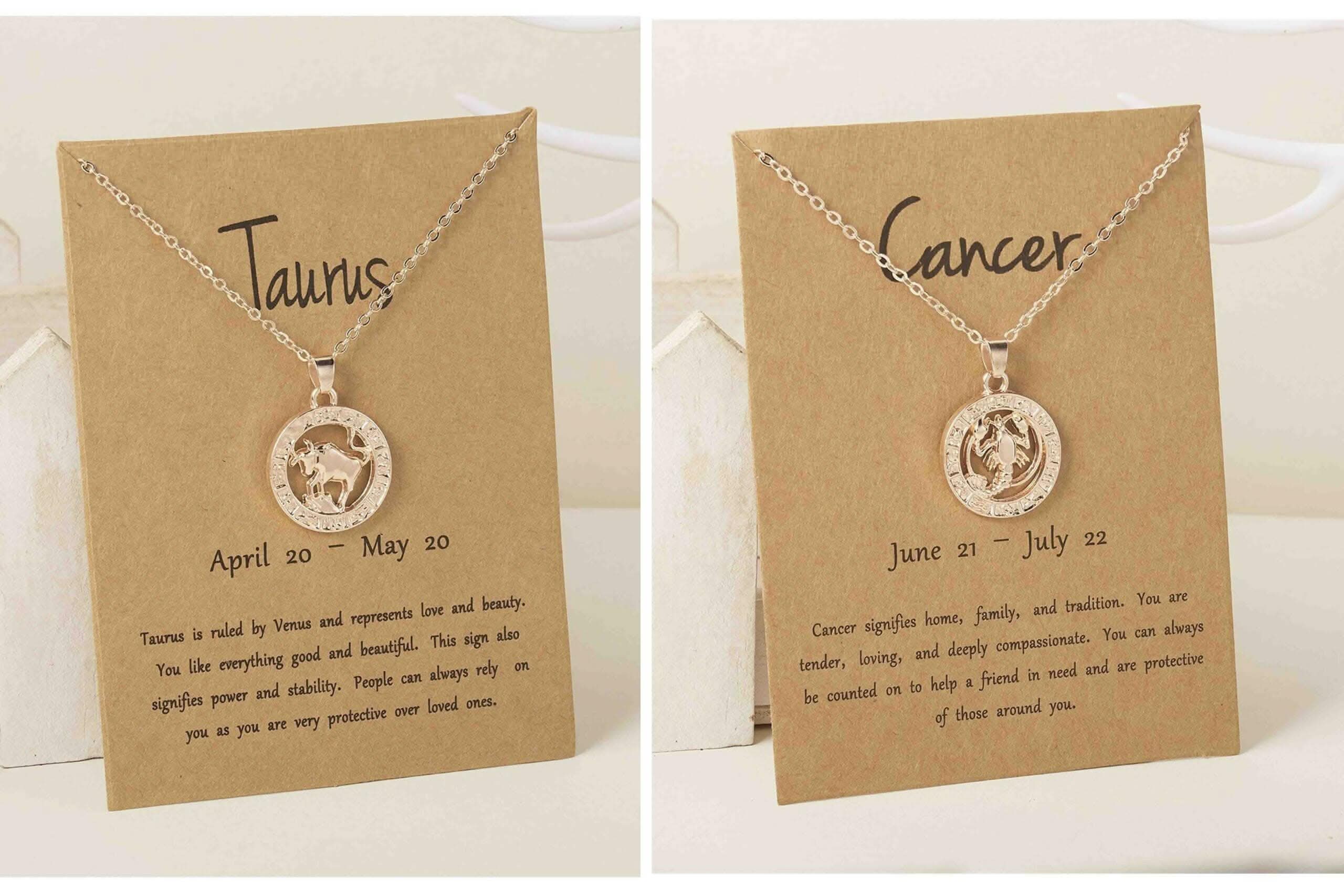 Pinapes Horoscope Zodiac Necklace Gold Plated Coin Like Circle Taurus And Cancer Horoscope
