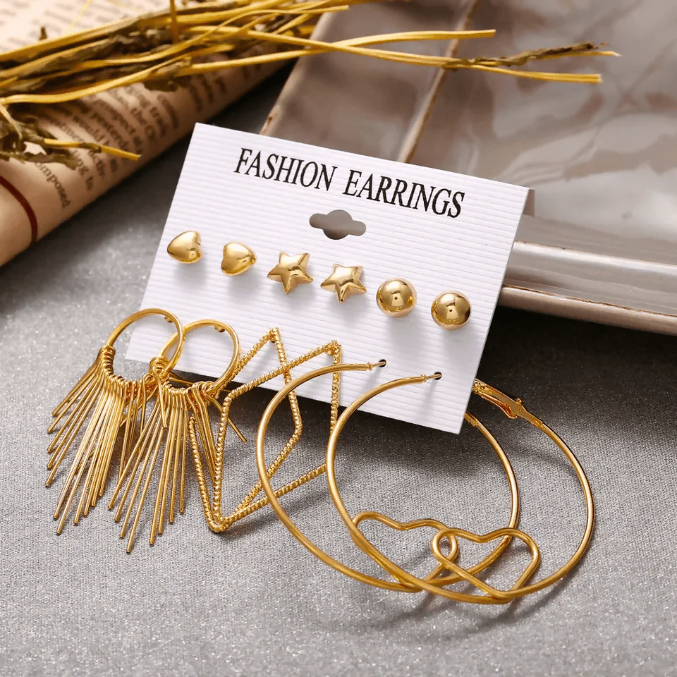Pinapes Latest Design Metal Earrings for Women and Girls (Set of 6)