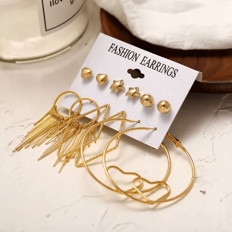 Pinapes Latest Design Metal Earrings for Women and Girls (Set of 6) - Image 2