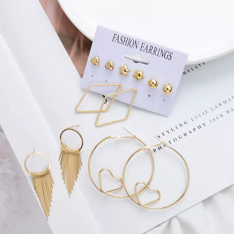 Pinapes Latest Design Metal Earrings for Women and Girls (Set of 6) - Image 3