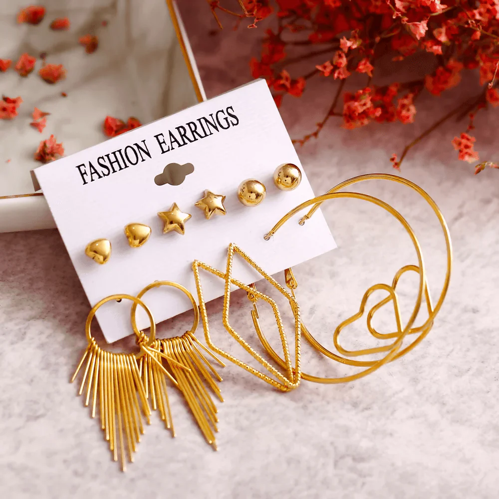 Pinapes Latest Design Metal Earrings for Women and Girls (Set of 6) - Image 4