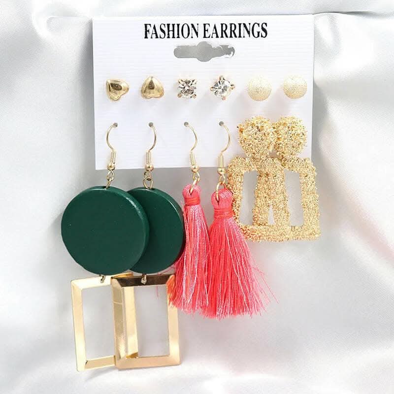 Pinapes Trendy Multi-Style Earrings Set Stylish Metal Pairs for Women and Girls - Image 3