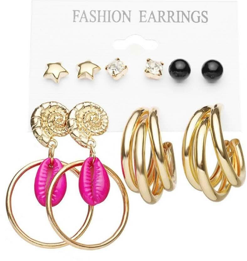 Pinapes Fashionable Metal Earrings Pink Combo Set for Women & Girls - Image 2