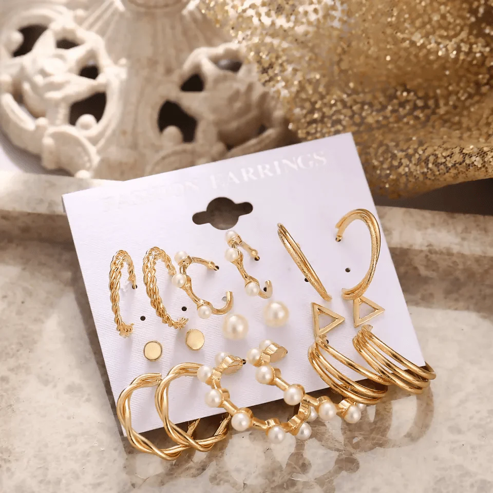 Pinapes Latest Stylish Design Metal Earrings for Women and Girls (Set of 9) - Image 2