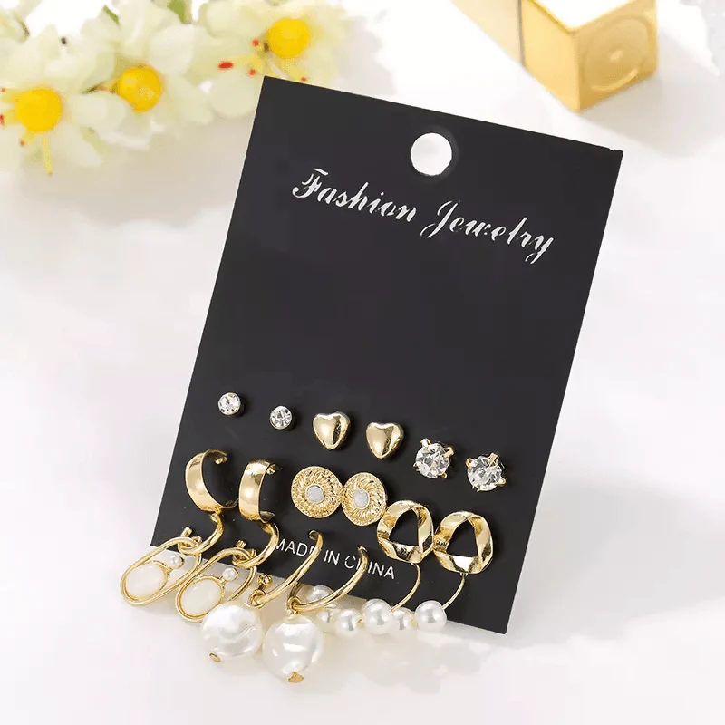 pinapes Trendy Metal Earrings for Women & Girls - Pinapes (Set of 9) - Image 4