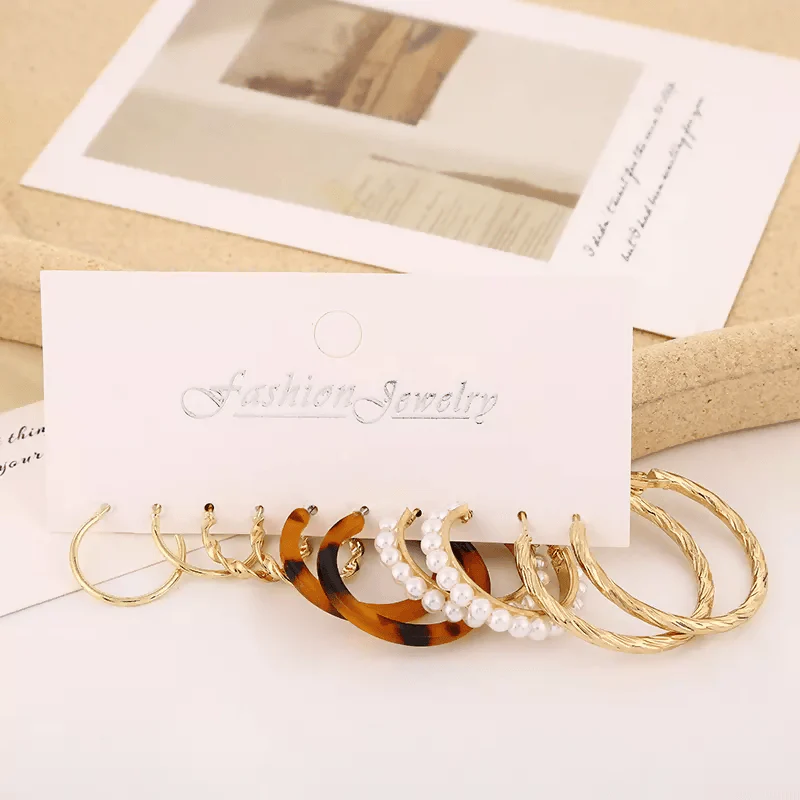 Pinapes Stylish Metal Earrings Set for Women & Girls – Pack of 5 - Image 3