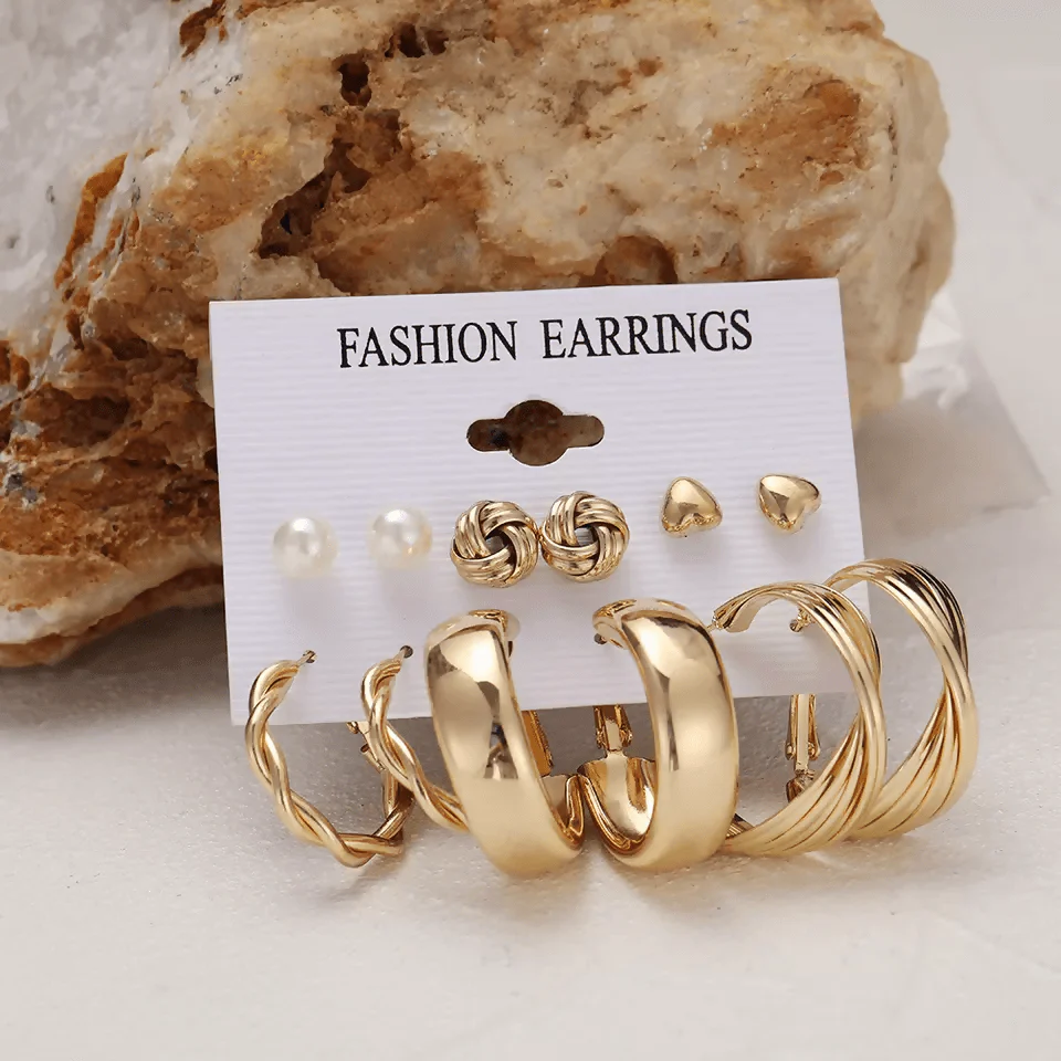 Pinapes Trendy Metal Stud Earrings for Women & Girls (Set of 6) - Image 4