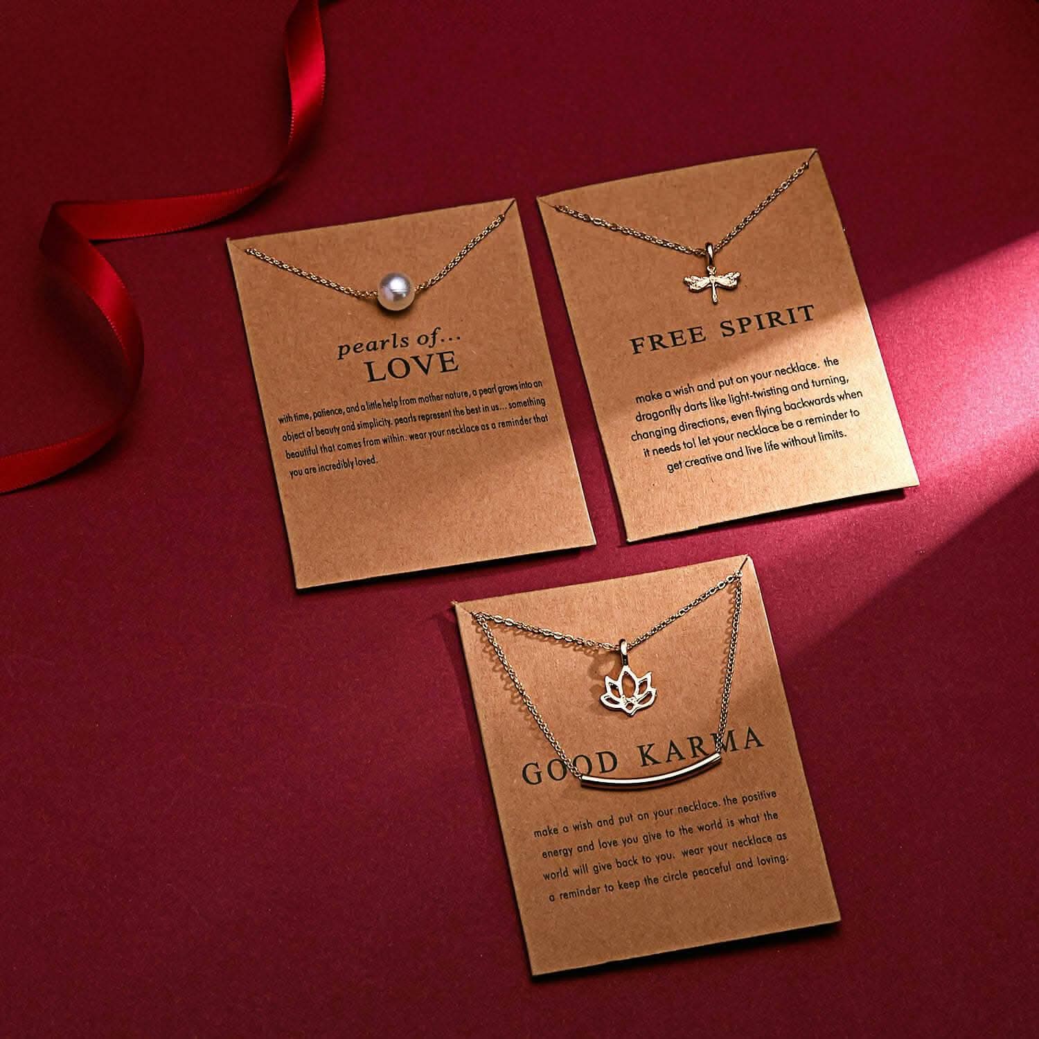 Pinapes Pearl of Love & Good Karma Or Free Spirits Charm Pendant Necklace with Wish Card