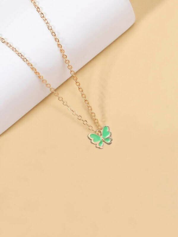 Pinapes Statement Butterfly Green Necklace with a Large Pendant (pack of 2) - Image 3