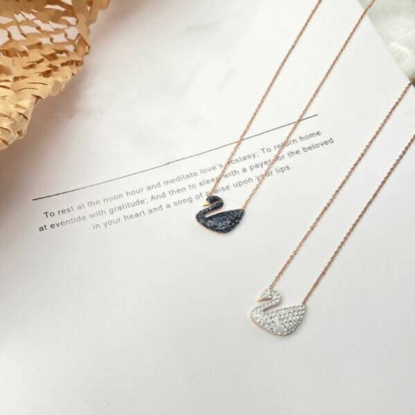 Pinapes Swan Bird Pendant Necklace for Women & Girls (Pack of 2) | Elegant White Micro Rose Gold Plated Chain with Swarovski Brass Design - Image 2