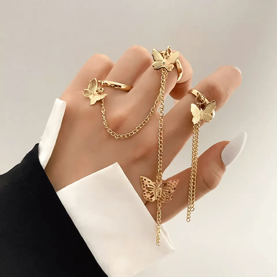 Pinapes Stylish Butterfly Couple Rings – Pack of 2