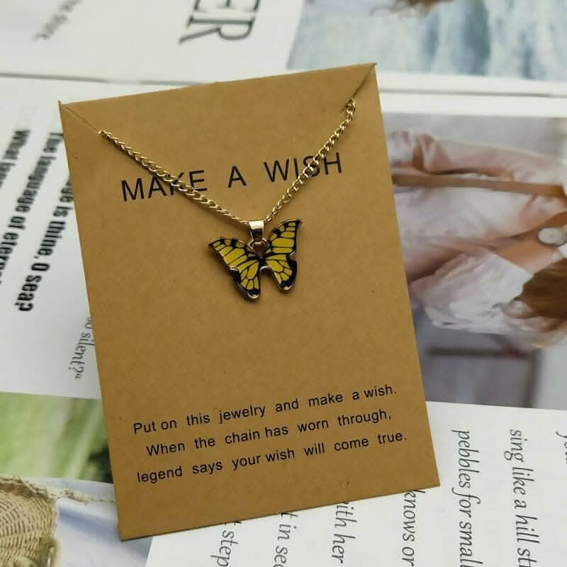 Pinapes Butterfly Pendant Necklace with Wish Card for Girls & Women