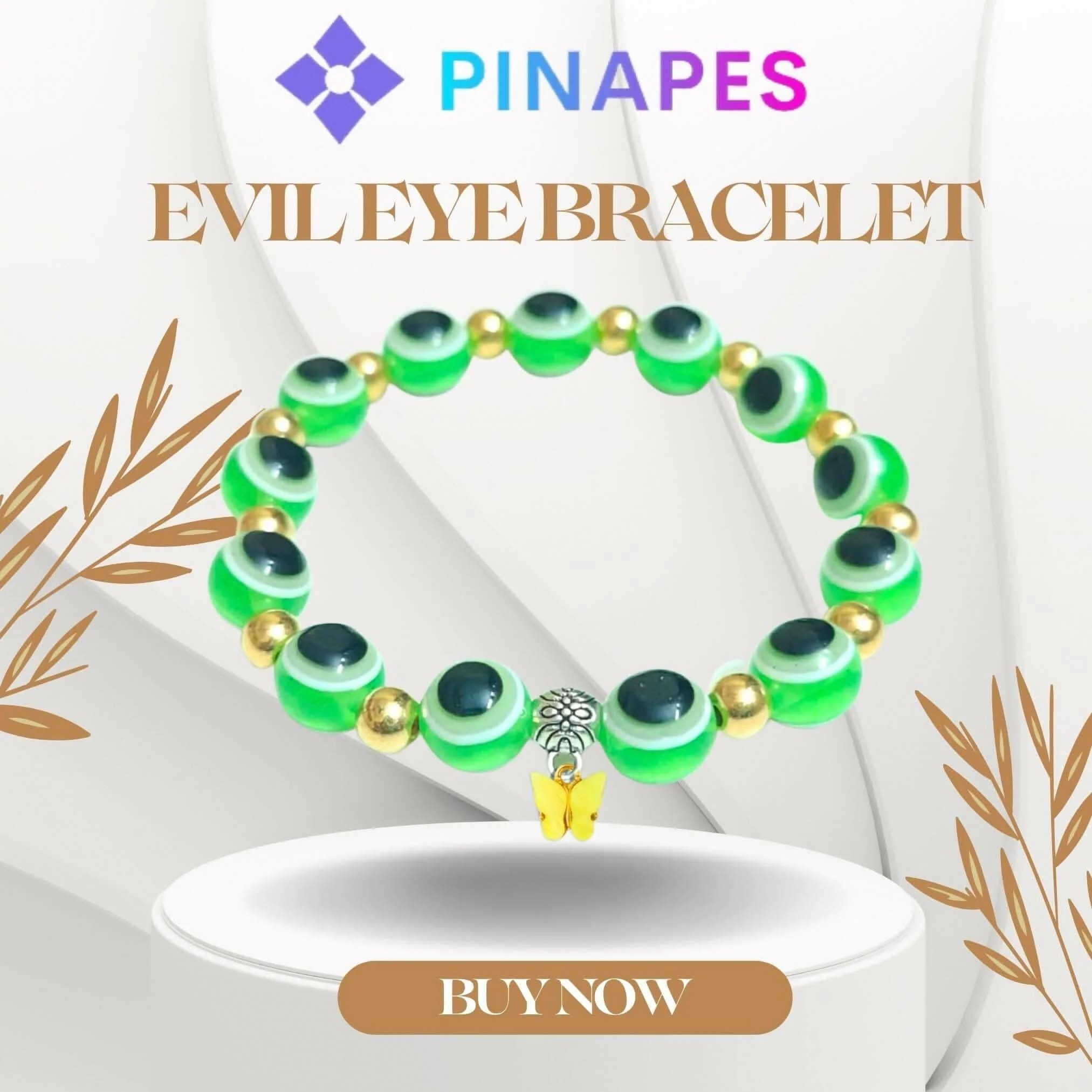 Pinapes Light Green Butterfly & Evil Eye Charm Bracelet for Women