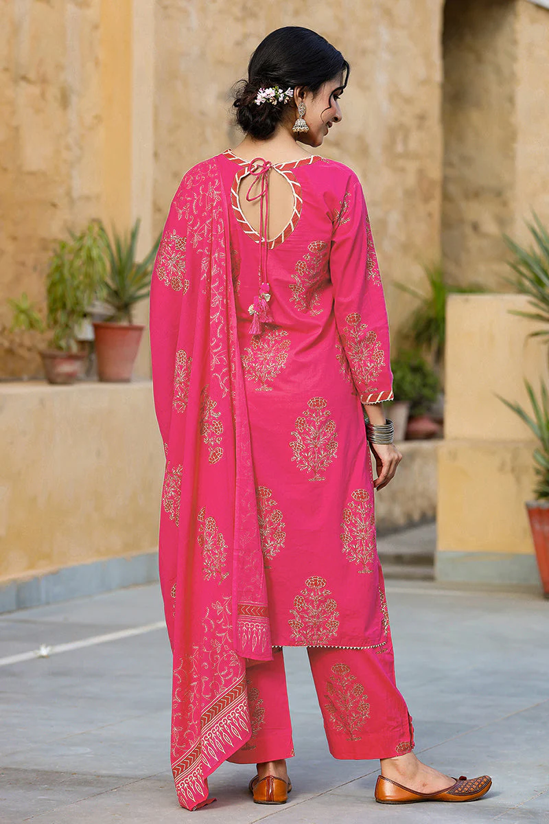 Pink Cotton Straight Suit Set - Image 4