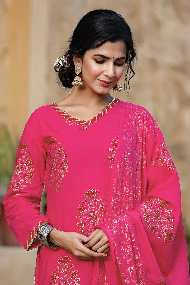 Pink Cotton Straight Suit Set - Image 5