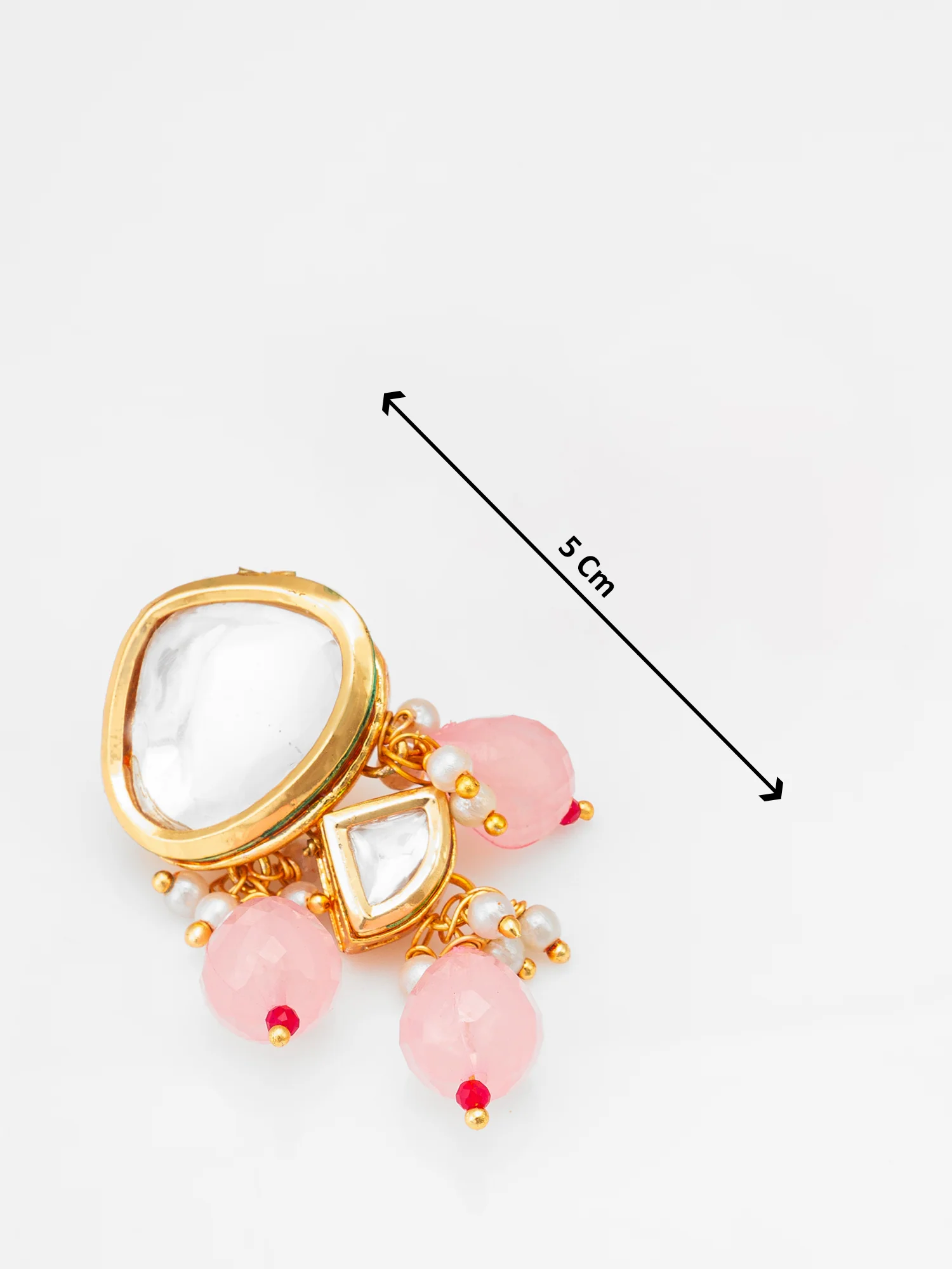 Pink Kundan Necklace Set with Beaded Drops - Image 5