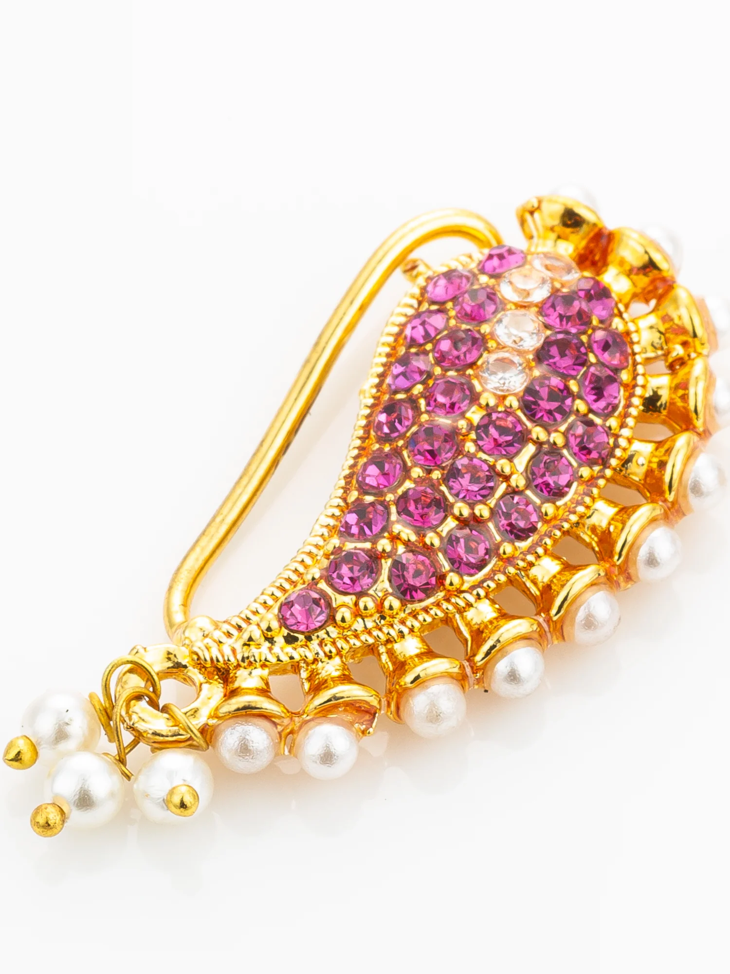 Pink Stone Studded Paisley Nath - Image 4