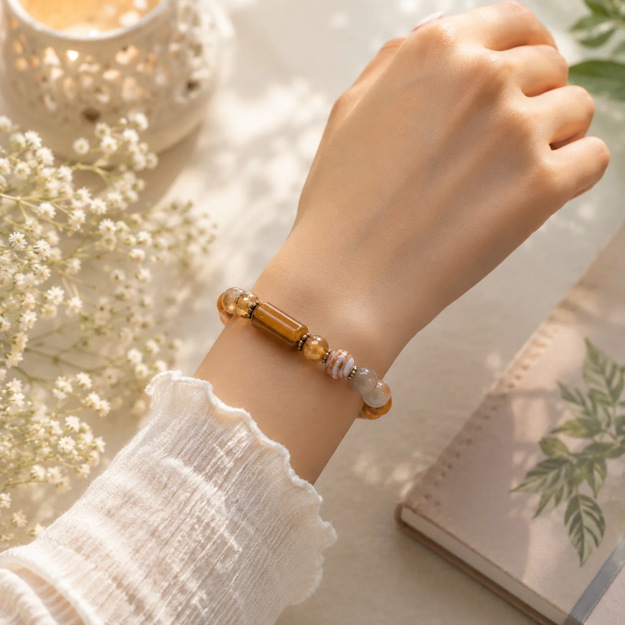 Pisces Rashi Bracelet (Meena Rashi-మీనా రాశి)– Semi Precious Gemstone Beaded Bracelet for Energy, Strength & Positivity - Image 4