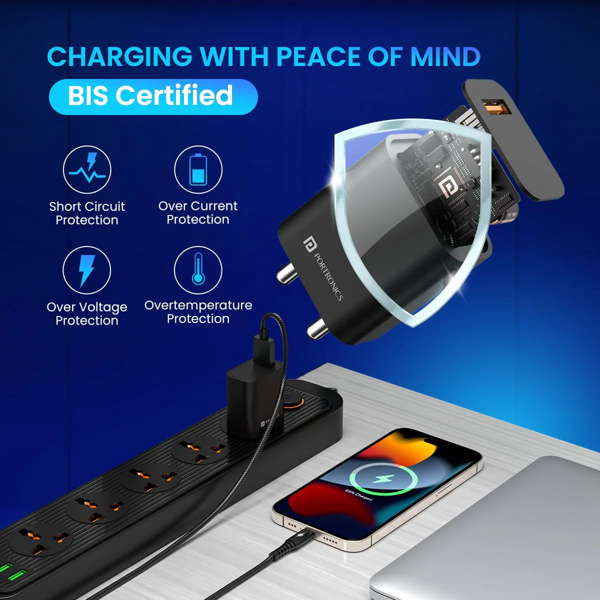 Portronics Adapto One Plus 18w 3A Mach USB Fast Charging Adaptor (Black) - Image 3