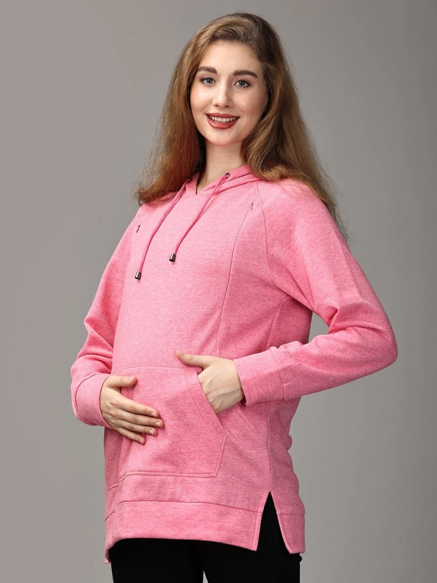 Power Pink Maternity and Nursing Hoodie Sweatshirt