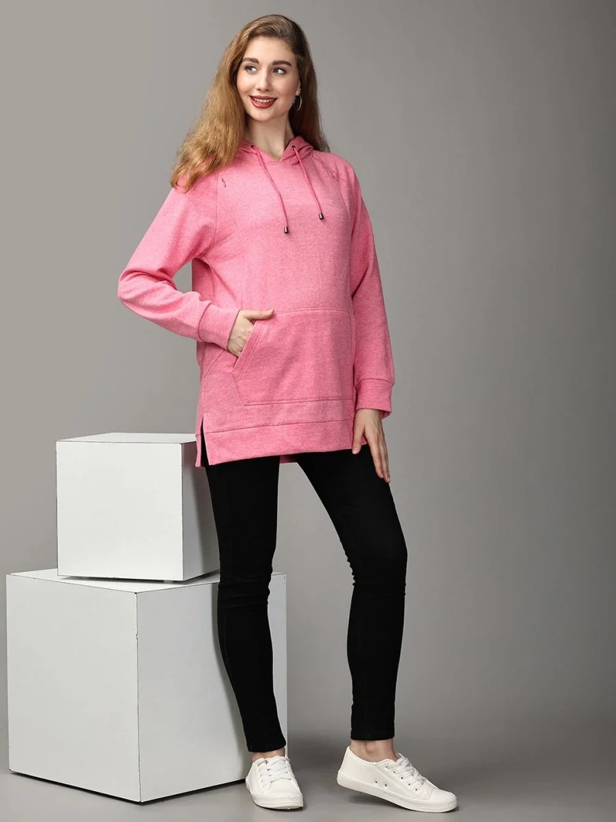 Power Pink Maternity and Nursing Hoodie Sweatshirt - Image 2
