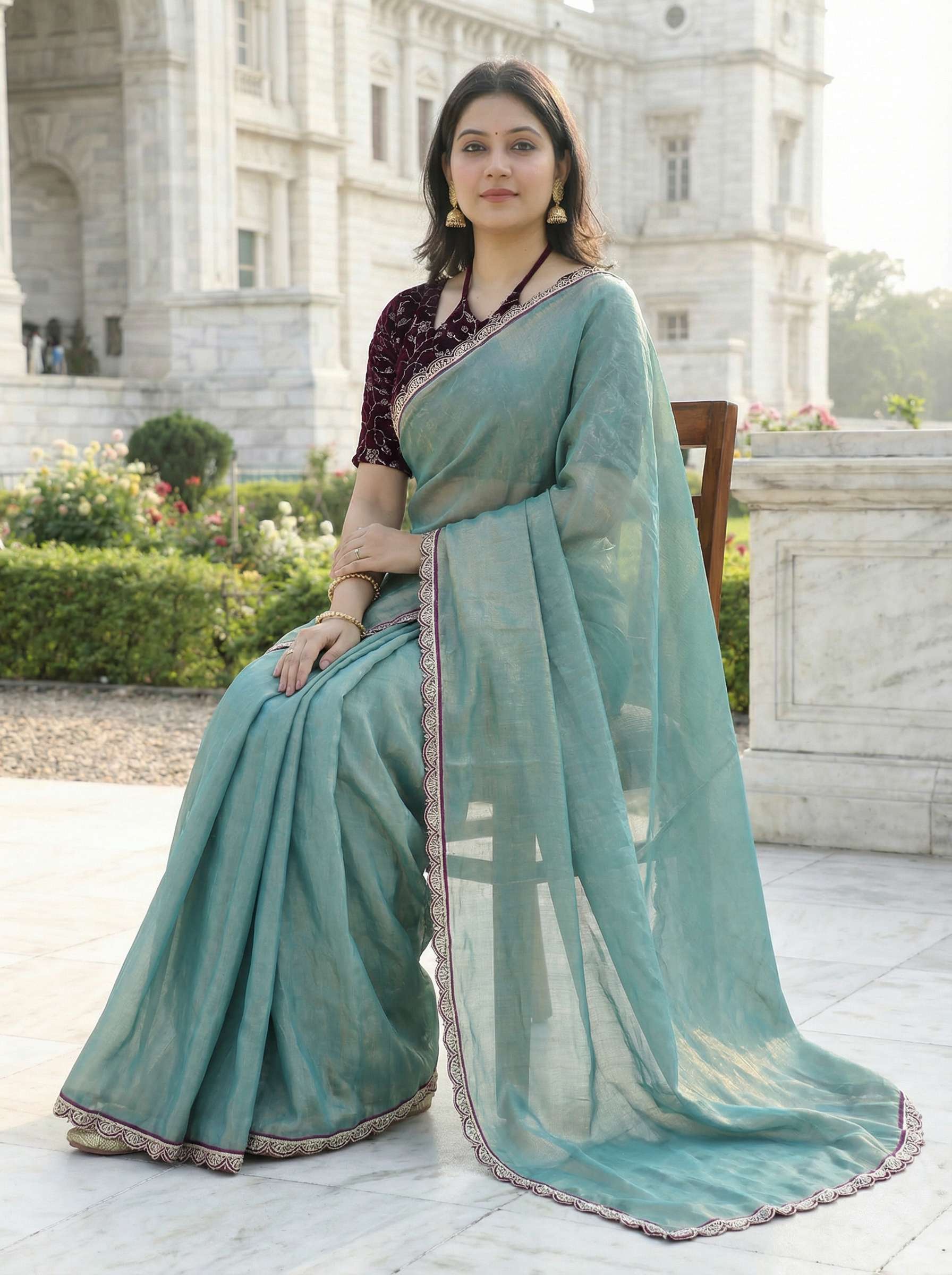 Premium Fendy Silk Saree With Unstitch Velvet Blouse - Image 18