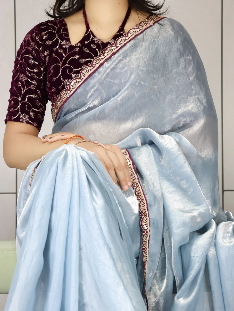 Premium Fendy Silk Saree With Unstitch Velvet Blouse - Image 13
