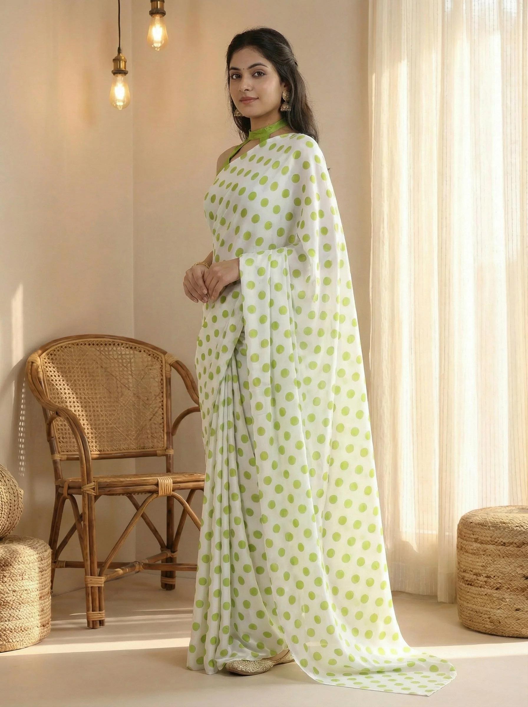 Pure Satin Sarees in Polka Dot prints With Plain Blouse - Image 19