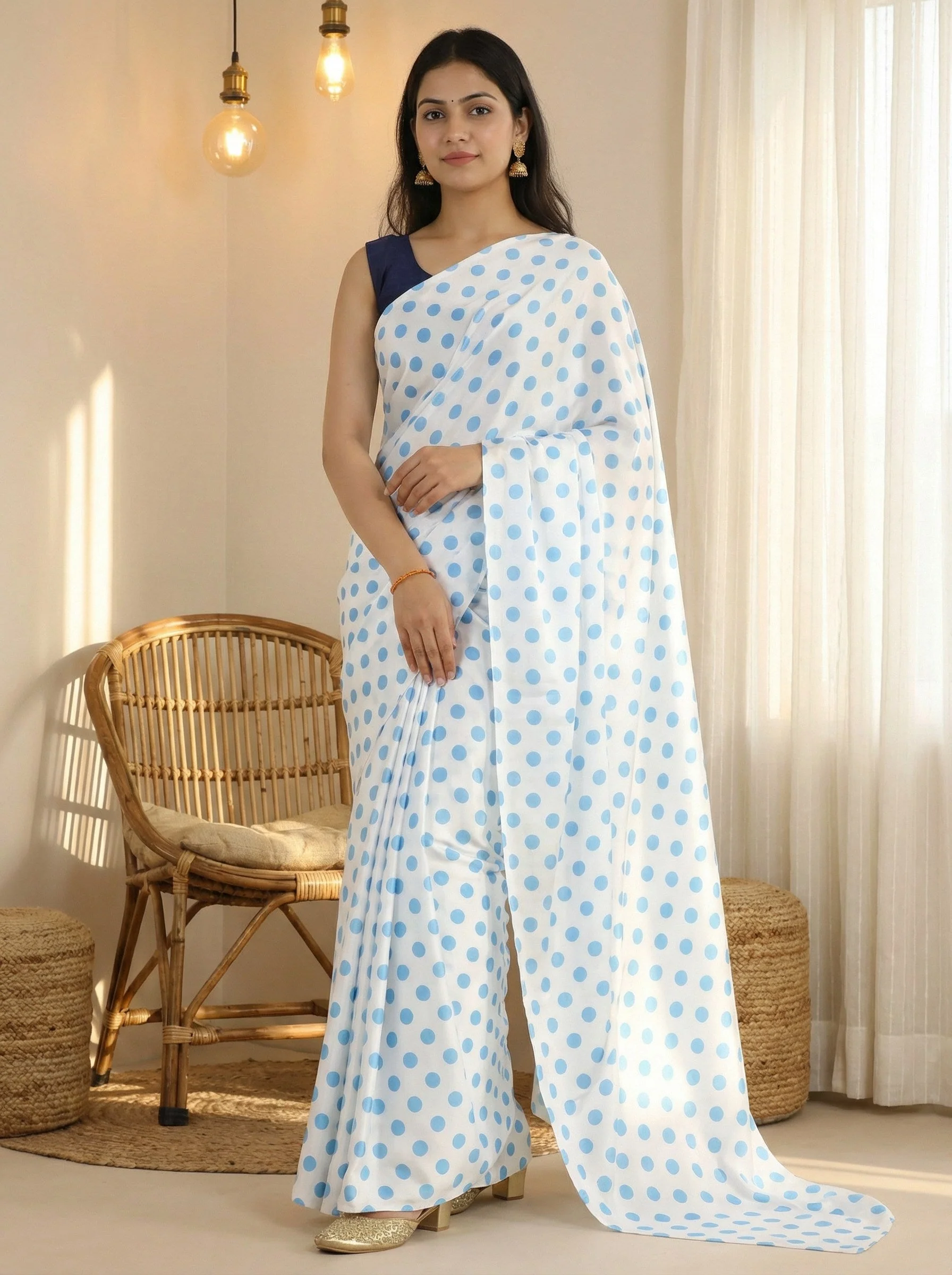 Pure Satin Sarees in Polka Dot prints With Plain Blouse - Image 25