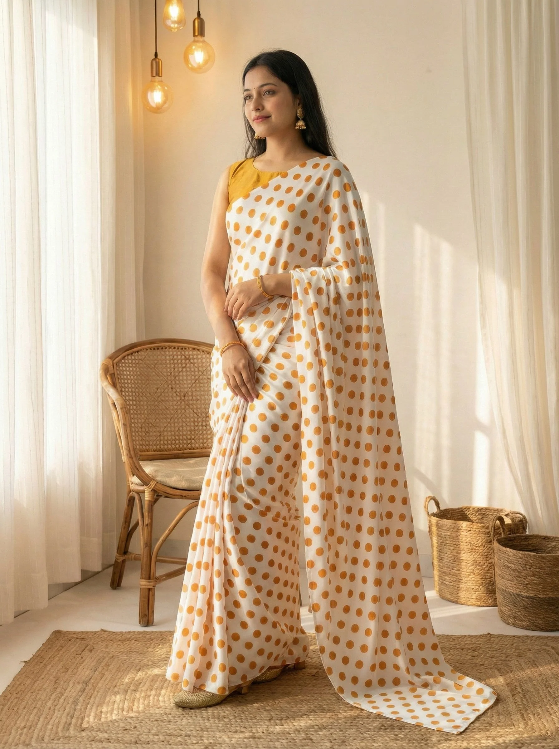 Pure Satin Sarees in Polka Dot prints With Plain Blouse - Image 36