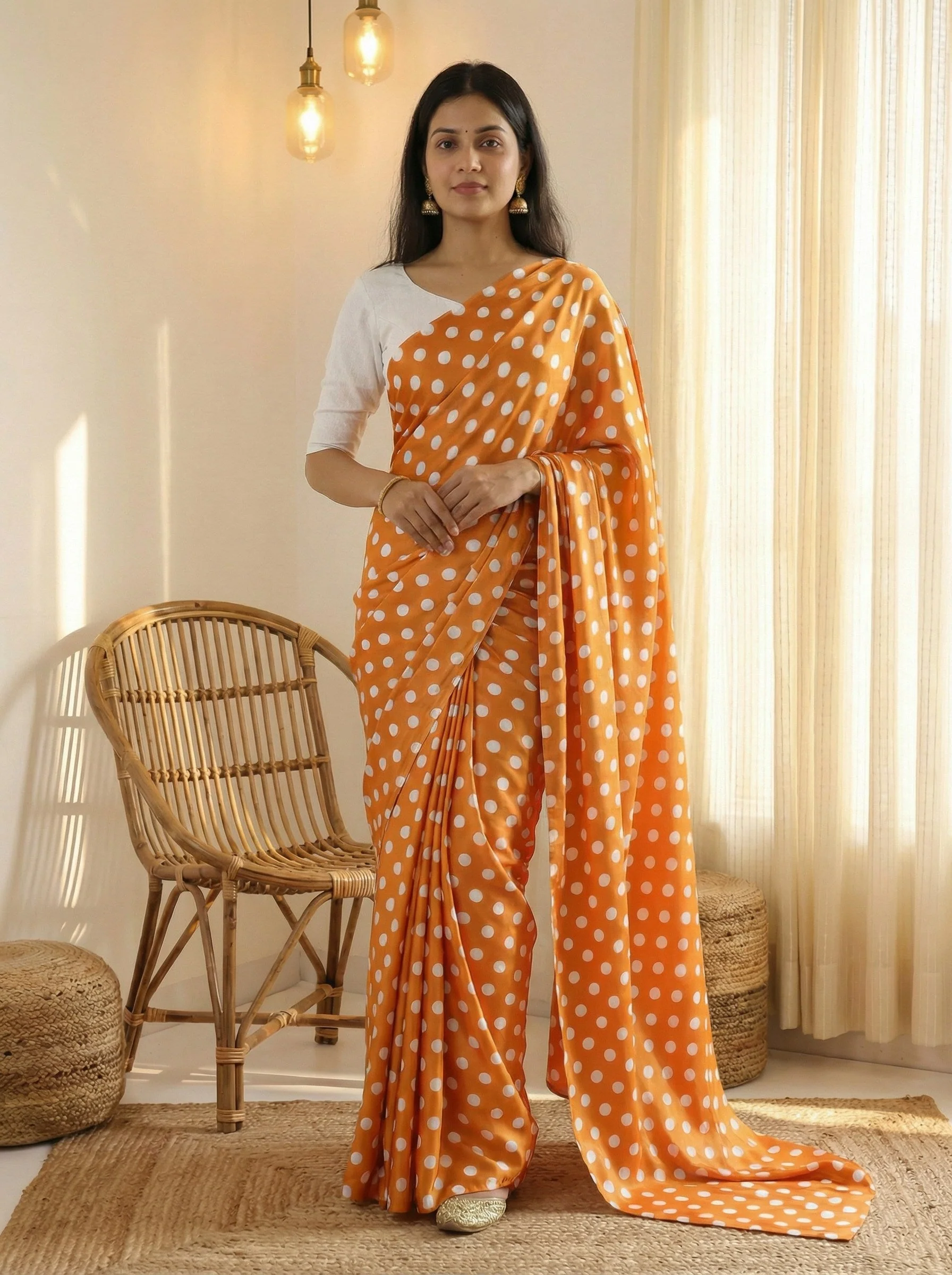 Pure Satin Sarees in Polka Dot prints With Plain Blouse - Image 38