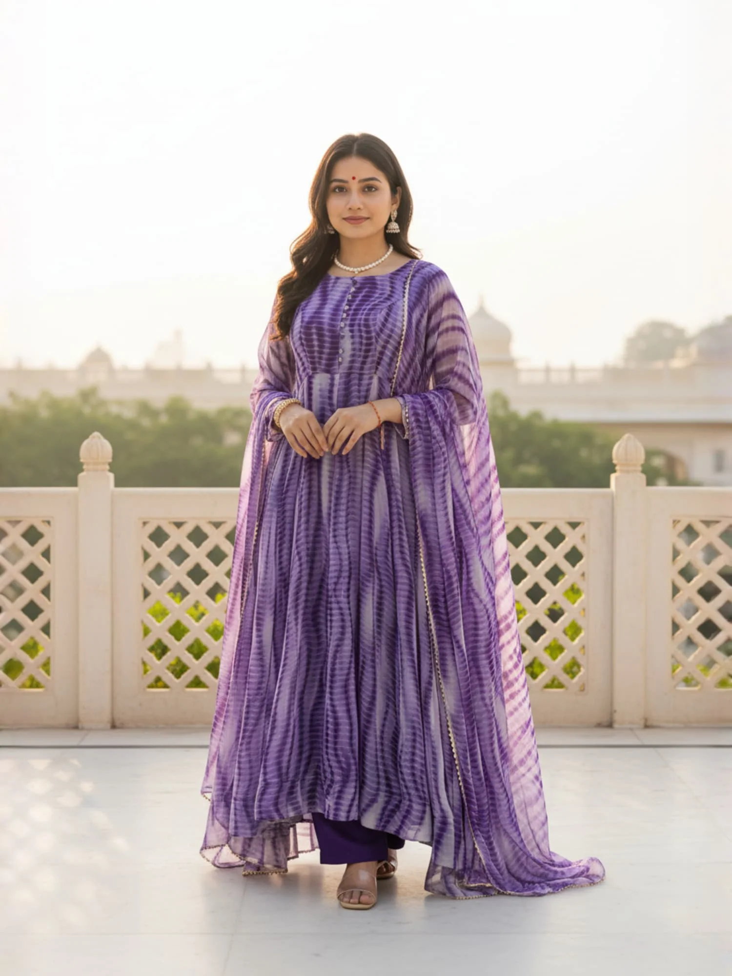 Purple & Black Majestic Shibori Leheriya Kurti