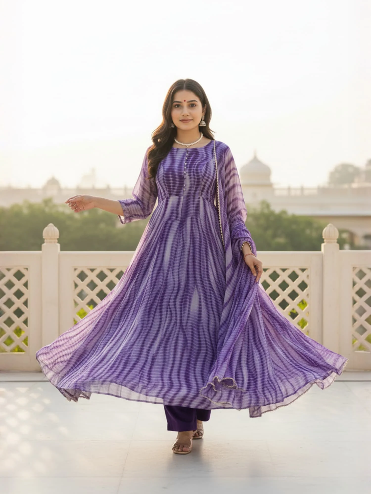 Purple & Black Majestic Shibori Leheriya Kurti - Image 2