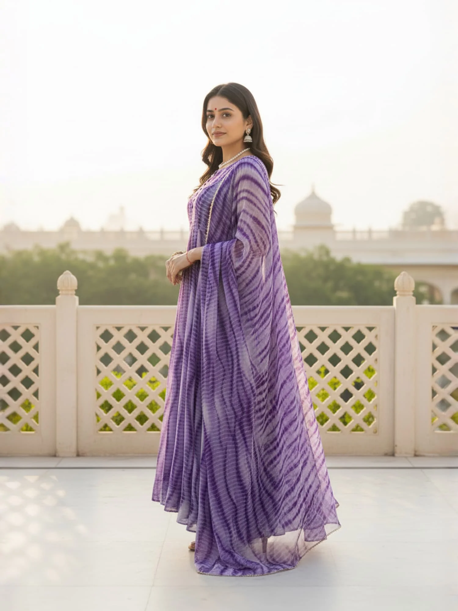 Purple & Black Majestic Shibori Leheriya Kurti - Image 3