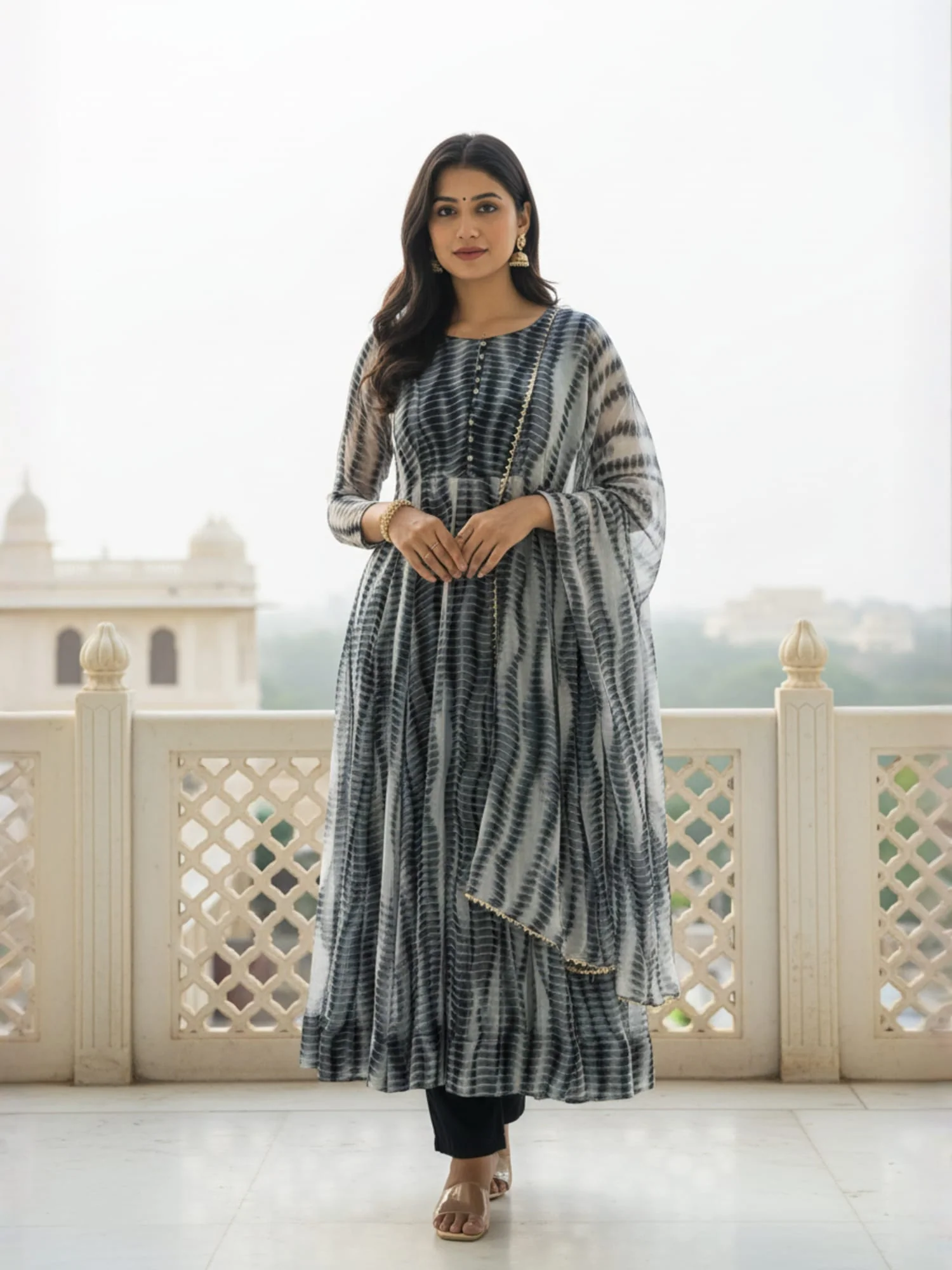 Purple & Black Majestic Shibori Leheriya Kurti - Image 5
