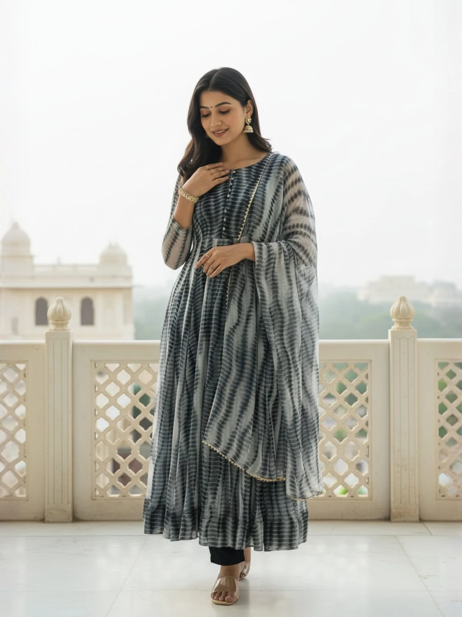 Purple & Black Majestic Shibori Leheriya Kurti - Image 6