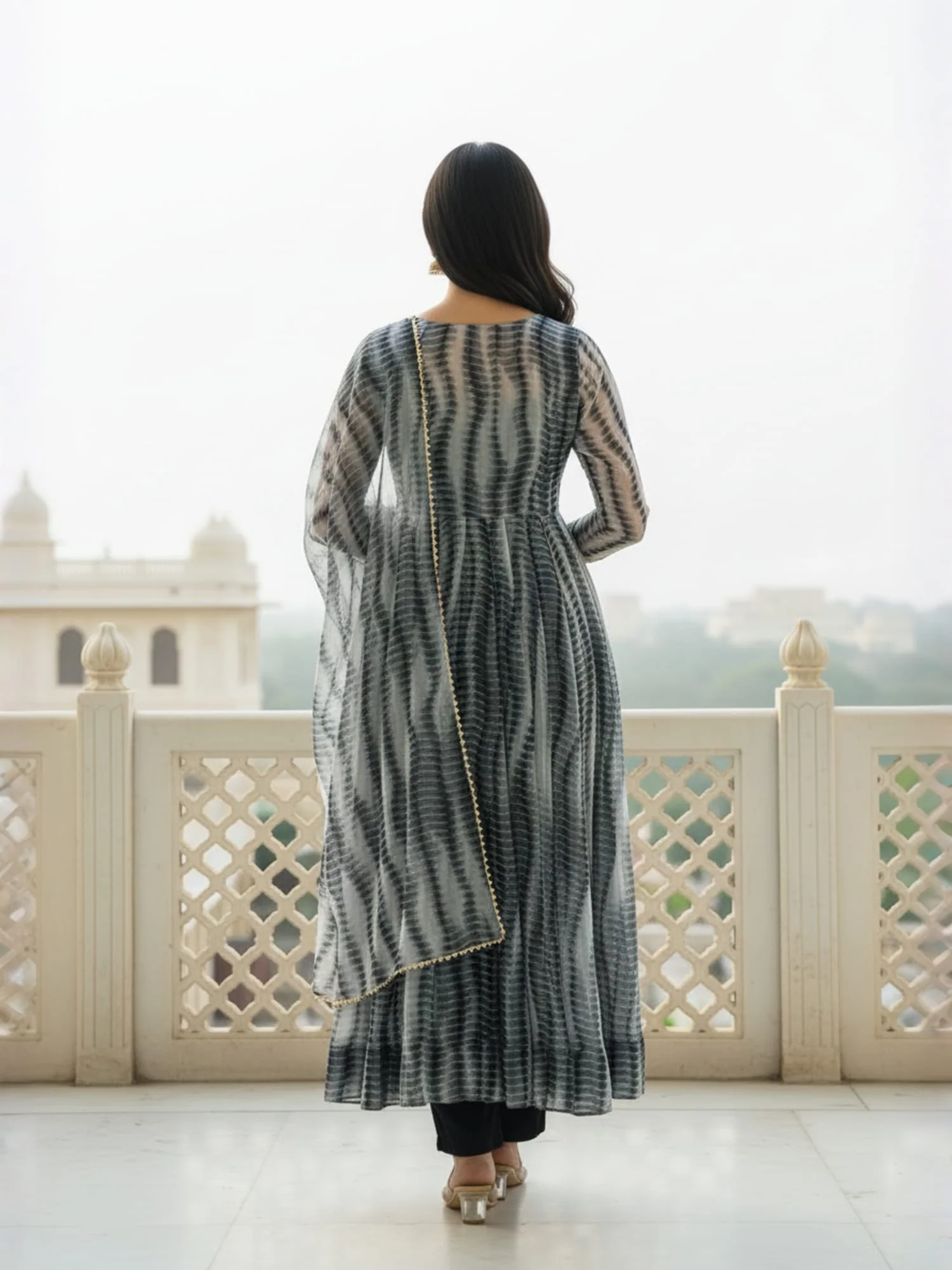 Purple & Black Majestic Shibori Leheriya Kurti - Image 8