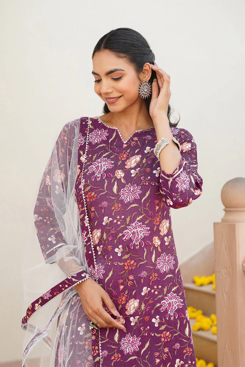 Purple Rayon Blend Floral Straight Kurta Pant With Dupatta - Image 7