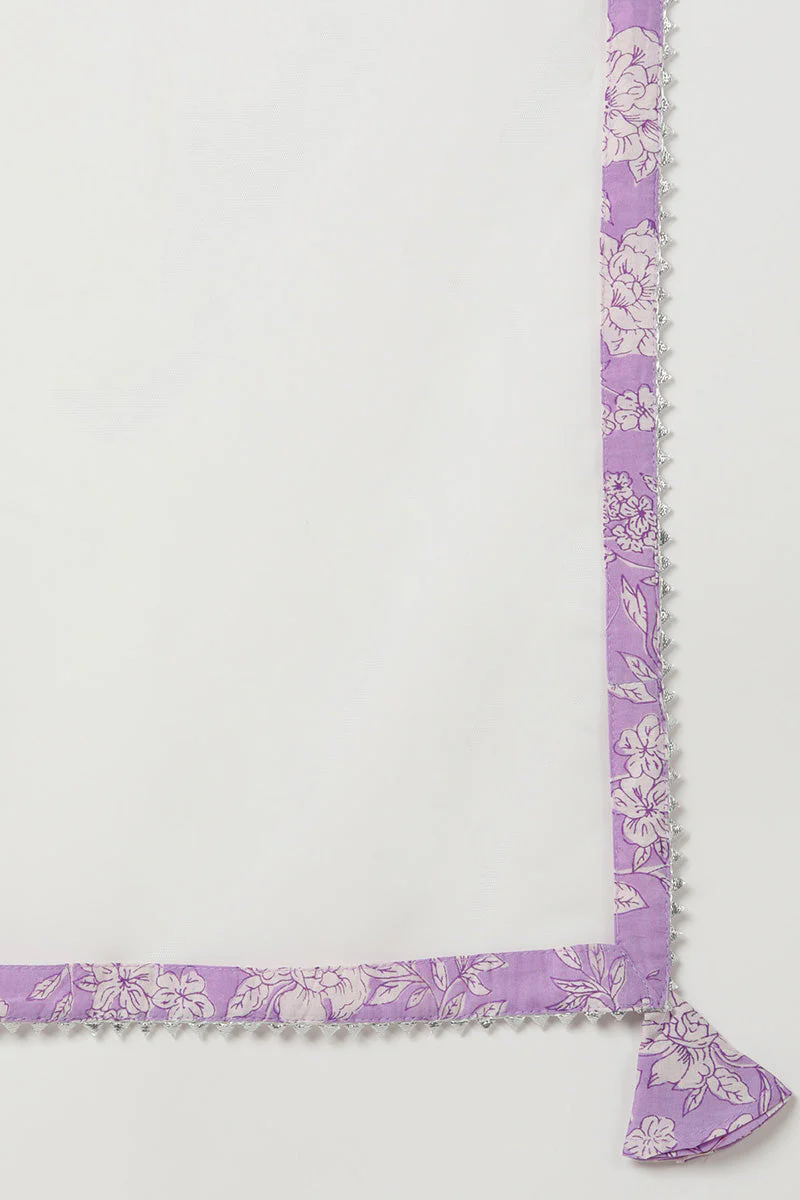 Purple Rayon blend Floral Straight Kurta Pant With Dupatta - Image 6