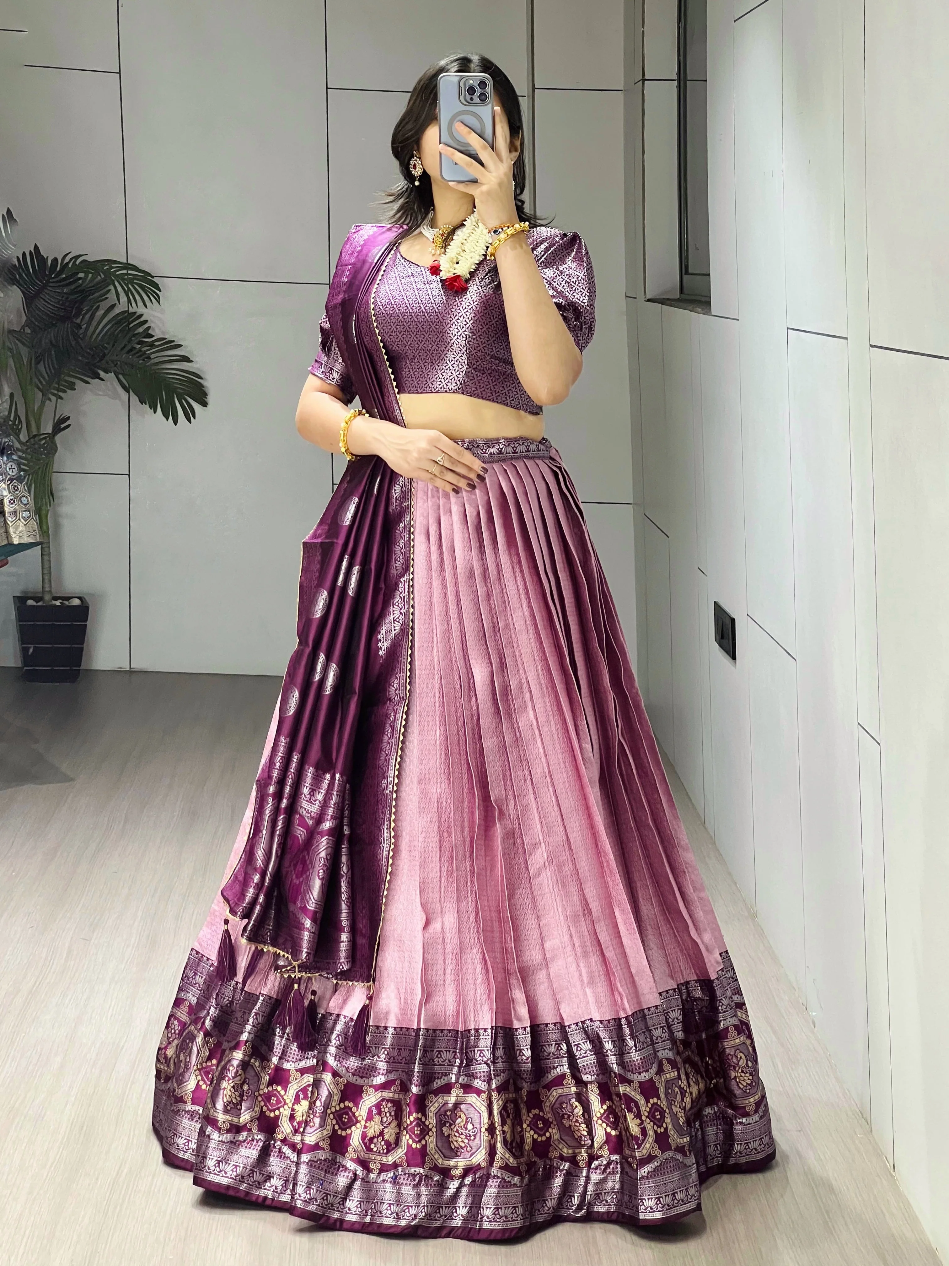 Wine Woven Design lehenga choli With Dupatta - Image 4